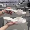 French Bow Floral High-heeled Sandals One-word Slippers Women's Outer Wear 2025 Summer New Stiletto Sandals