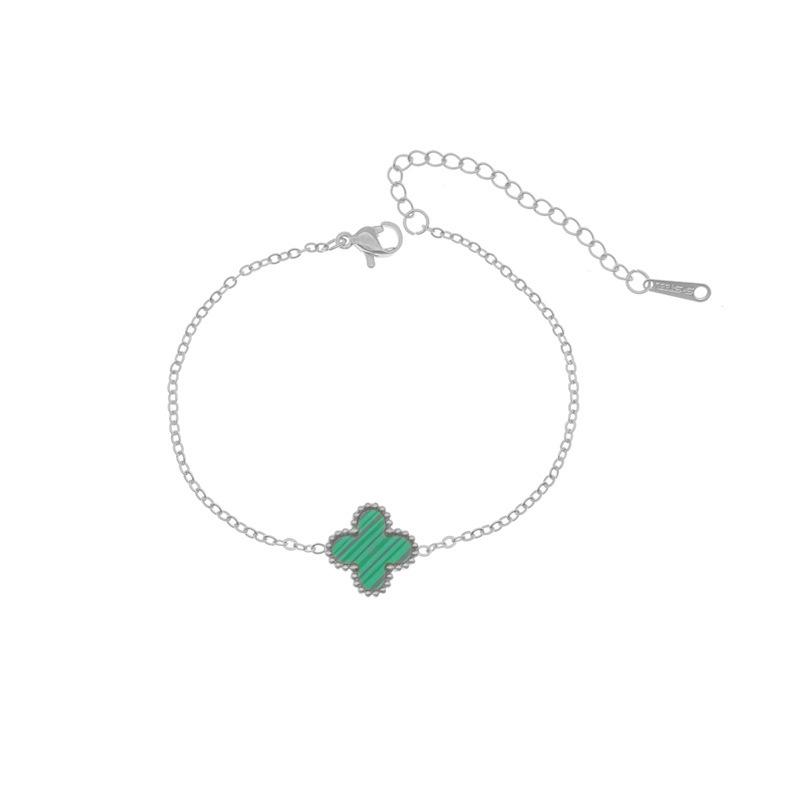 Leichter Luxus Doppelseitiges Vierblättriges Kleeblatt Einzelblume Einfaches Armband Neue Nische Titanstahl 18K Schlüsselbeinkette Damenschmuck