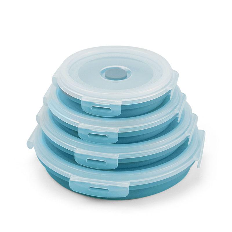 Foldable silicone microwave lunch box, round refrigerator storage box, food storage container, lunch container