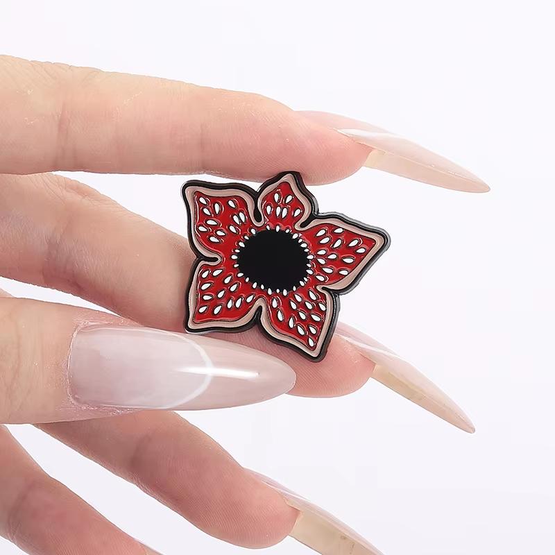 Sci-fi Horror Movies Brooch Enamel Pins Red Cannibal Flowers 26 English Letter Brooches Backpack Lapel Badge Jewelry Gift New