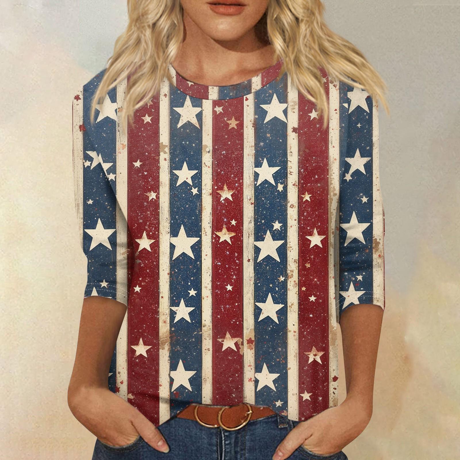 

Женская модная повседневная свободная футболка с круглым вырезом и рукавами 3/4 с принтом, женский топ L