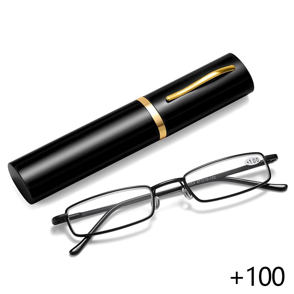 Men Women Spring Hinged Slim Reading Glasses Slim Pen Reading Glasses Readers with Pen Clip Tube Case