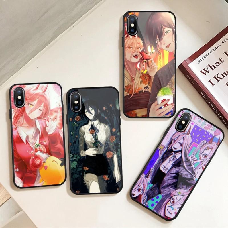 Cartoon Anime Chainsaw Man Phone Case For IPhone 13 12 11 XS X 8 7 6 Plus Mini Pro Max SE 2022 Black PC TPU Glass Phone Cover