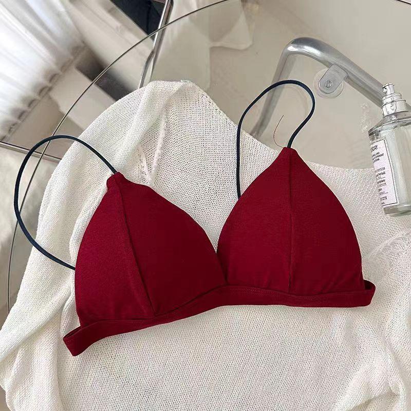

Hantuan Spice Girls No steel rim contrasting color fashionable French bra beautiful back women s triangle cup one size fits all recommended 40-65kg бордовий