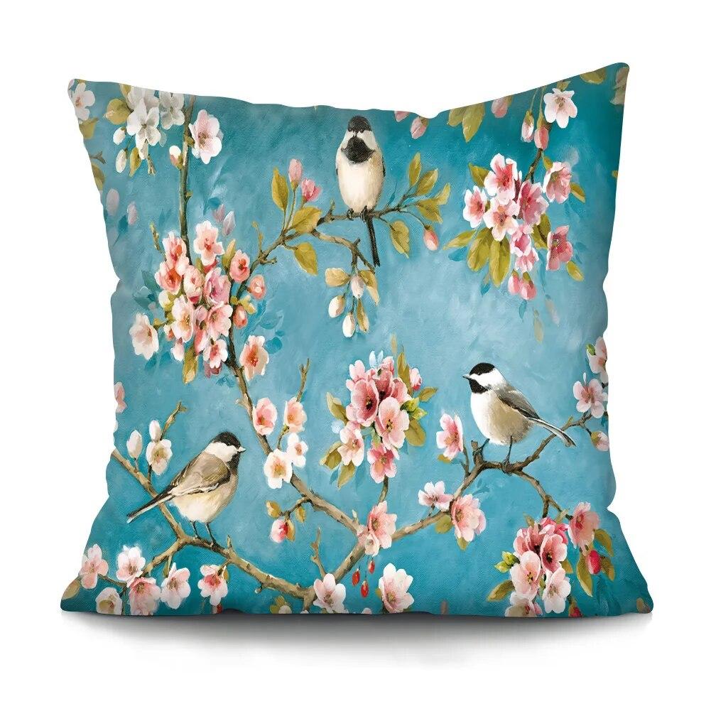 Bedroom Living Room Cushion Cover Oil Painting Bird Cushion Cover Chinese Style Car Sofa Home Decor Pillowcase