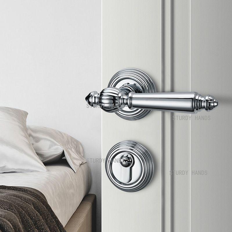 Bright Silver Indoor Silent Door Lock Nordic Light Luxury Bedroom Split Door Handle Lock