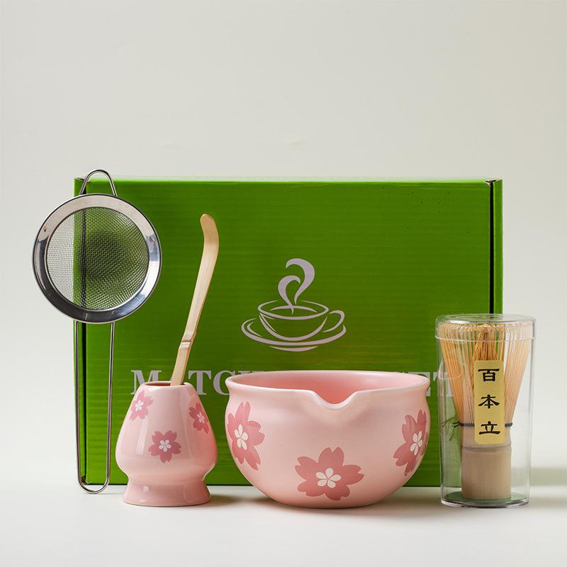 4-7pcs Set Ceramic Matcha Bowl Large Capacity Smooth Matcha Whisk Stand High Temperature Resistant Tea Salad Soup Bowl