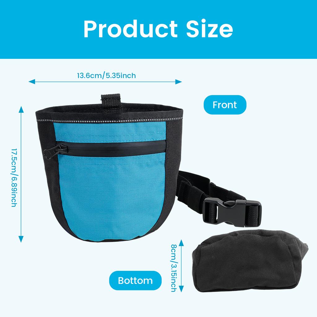 Dog Treat Pouch Oxford Cloth Waterproof Dog Walking Bag with Adjustable Belt and Magnetic Closure No Spill Pet Snacks Pouch