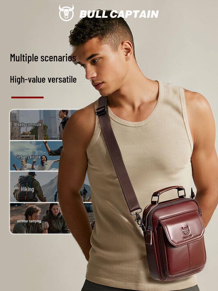 BULLCAPTAIN Herren Umhängetasche aus Rindsleder - Retro, Multifunktional, Kratzfest mit Rückenschutz