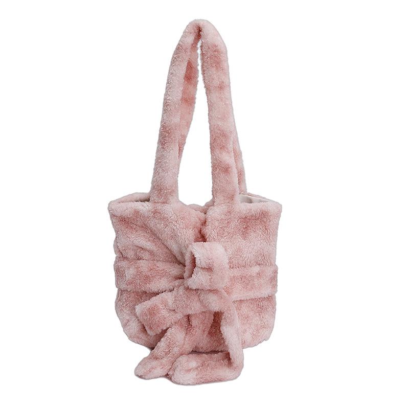 

Плюшевая сумка через плечо с бантом на осень/зиму 2025 - Милая, универсальная, многоцветная сумка розовый