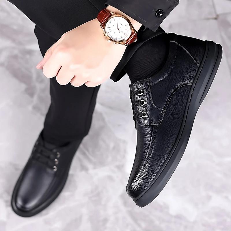 Shoes for Men 2024 Outdoor Basic Men's Leather Casual Shoes Daily Low Heel Male Sewing Round Toe Lace Up Soft Bottom Men's Shoes