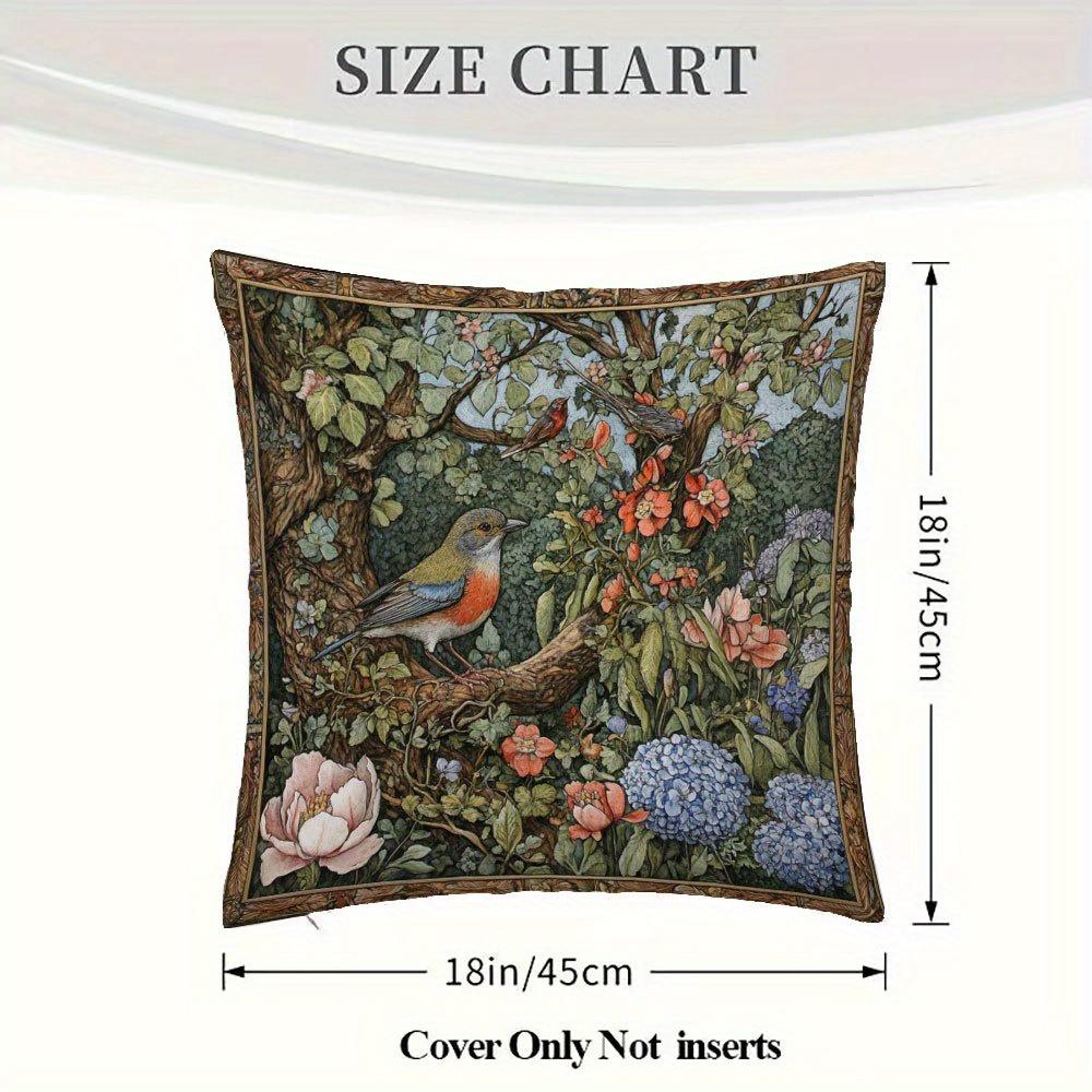 1 pièce Taie d'oreiller William Morris Breezewood Style Peinture Médiévale Impression Double Face Design Floral Rétro avec Oiseaux Douce Confortable
