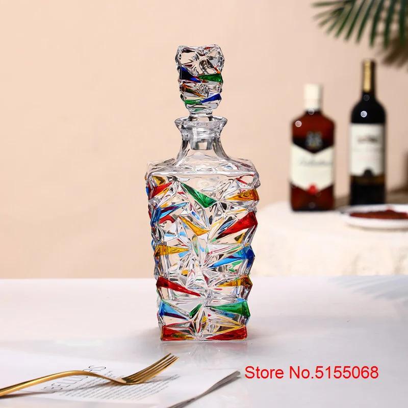 900ml Bunter Kristall Whiskey Karaffe Italien Zecchin Design Glasware Wein Set Regenbogen Gletscherriss Cognac Whisky Flasche Krug