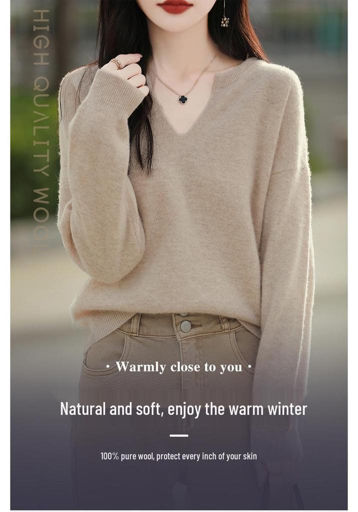 Women's Casual Wool Sweater - Half-Open Neck, Loose Fit, Pure Color, Perfect for Fall and Winter
