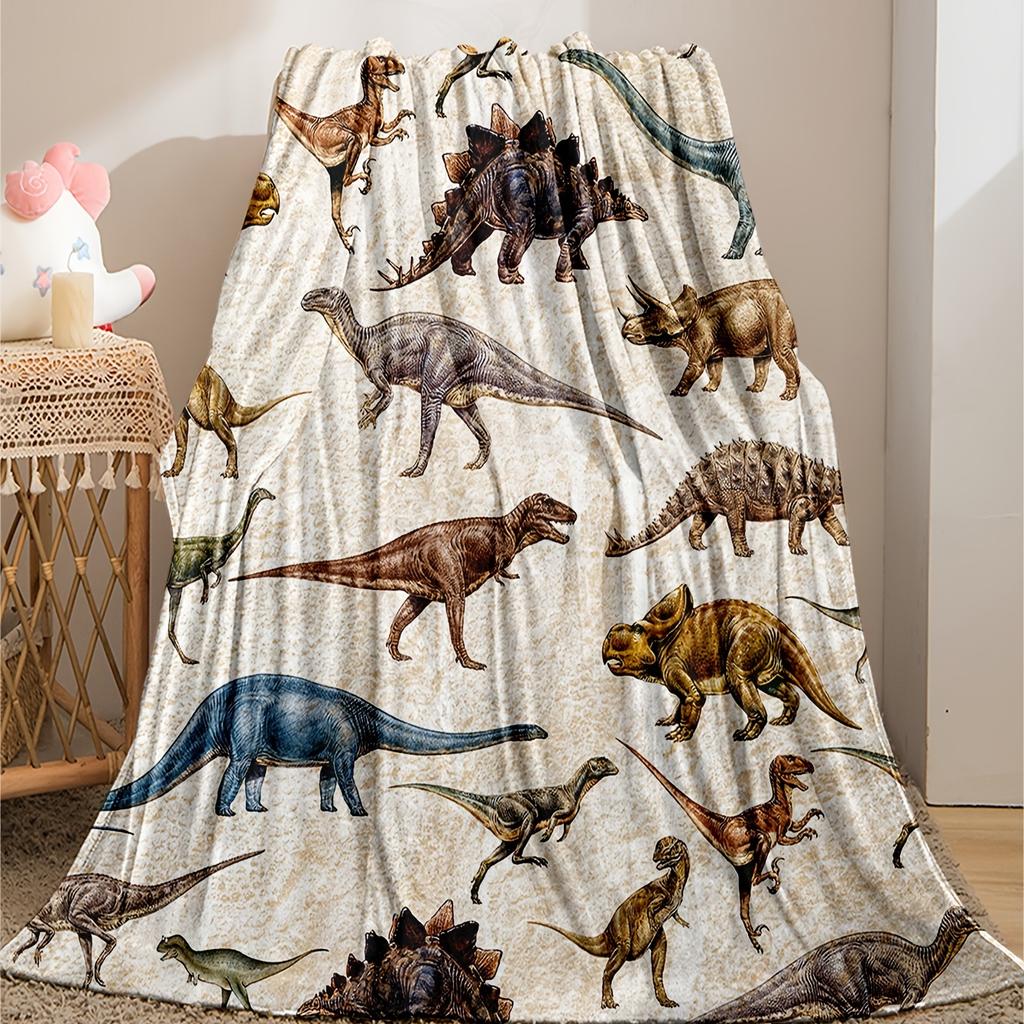 1pc Soft and Warm Dinosaur Print Flannel Blanket for Sofa, Bed, and Office - Perfect Christmas, Halloween, and Birthday Gift