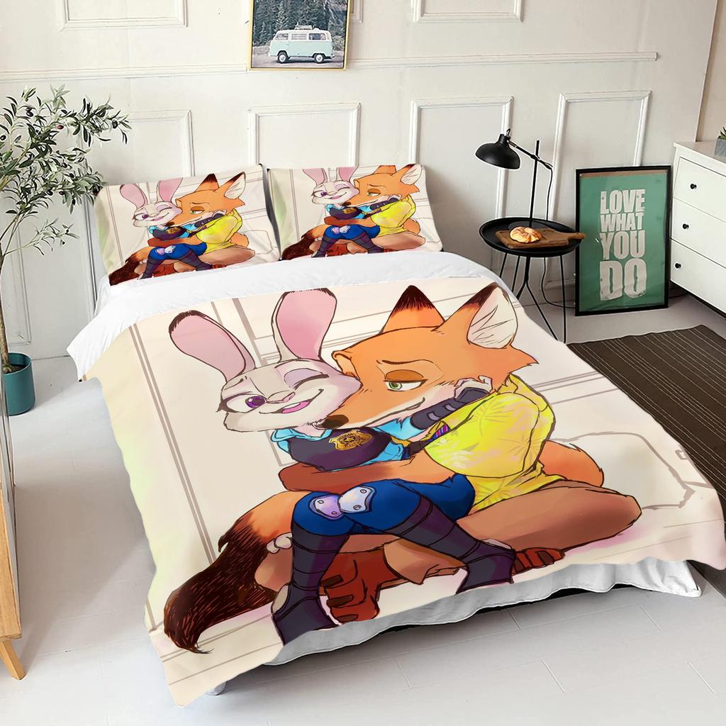 Zootopie Judy Nick Ensemble de housse de couette Couette Literie Ensemble de literie 3D pour enfants Ensemble 3 pièces 1 housse de couette Taille King