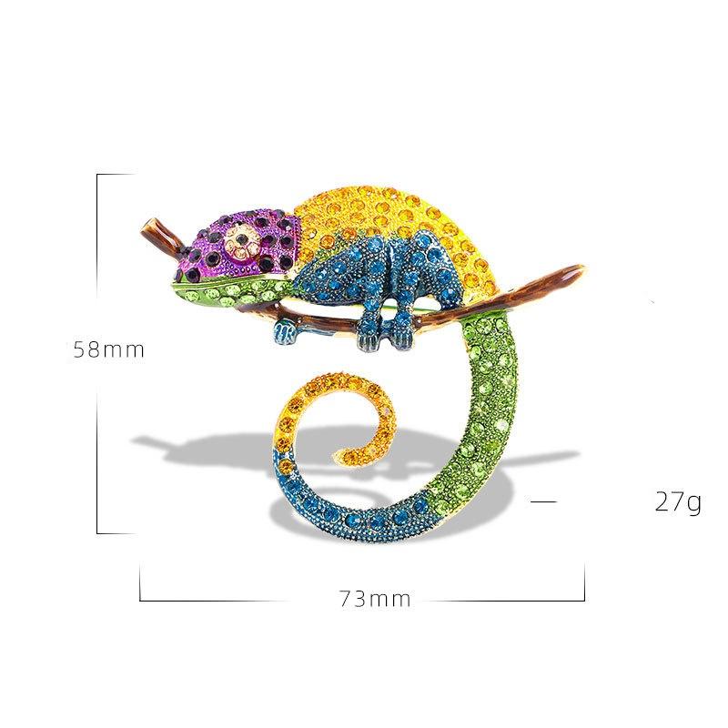 Diamond Inlaid Colorful Chameleon Brooch, Painted Oil Animal Rhinestone Lizard Brooch, Chest Flower Accessory