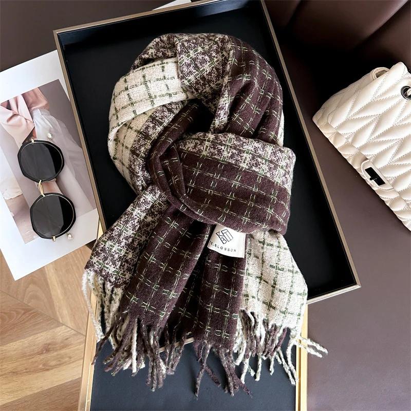 2025 Stripe Plaid Women Scarf Elegant Stylish Imitation Cashmere Shawl Winter Pashmina Versatile Warm Wrap Foulard Neckerchief
