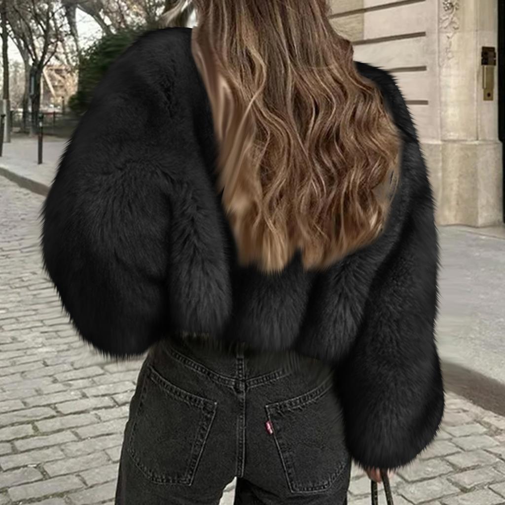 Women's Fashionable Warm Long Sleeve Solid-Color Furry Coat