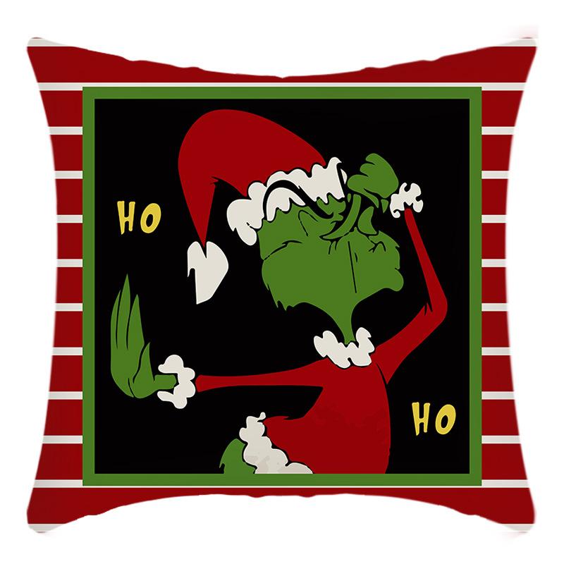 Grinch Linen Throw Pillowcase Holiday Sofa Office Cushion Pillowcase Green Furry Christmas Pillowcase