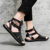 Men Black White Leather Gladiator Sandals Outdoor Summer Roman Sandals Peep Toe Beach Shoes