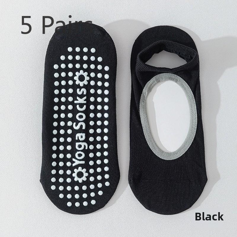

5 пар женских хлопковых нескользящих носков для занятий йогой и пилатесом в помещении без косточек, короткие носки-лодочки 5 Pairs чёрный