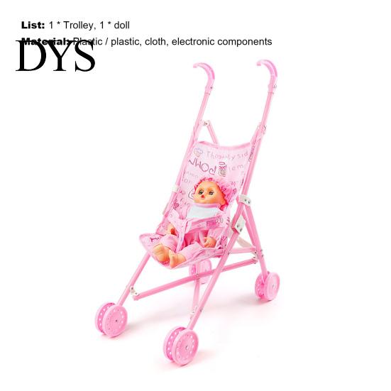 Miniature Stroller 1 Set Doll Sturdy Easy-Fold Lightweight Creative Pram Toy with Baby for Girl Walker