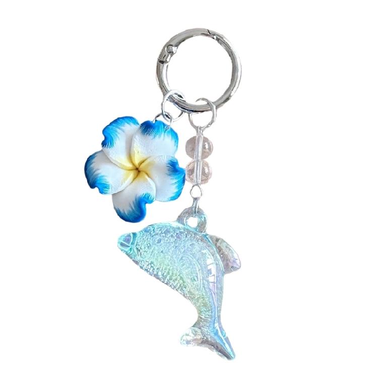 Lovely Dolphin And Flower Keychain Plastic Construction Bag Hanging Pendant Cute Gift For Girls Teens Students