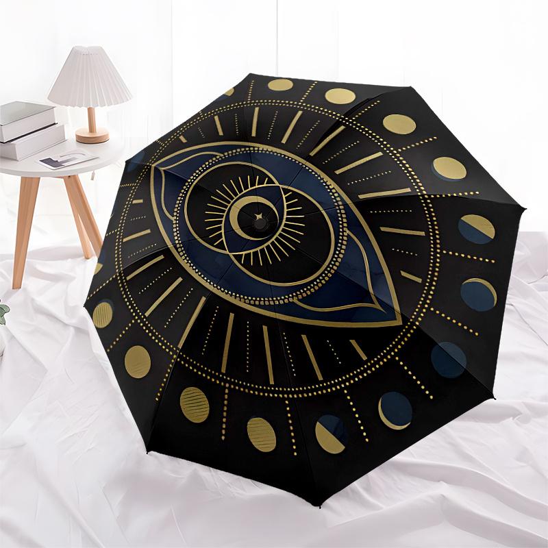 Elegant Gold Evil Eye Umbrella, Portable 3-Fold Umbrella for Men & Women, Valentine's D