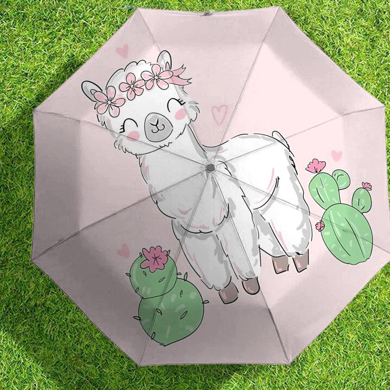 1pc Llama Cactus Automatic Folding Umbrella 8 Rib Iron Frame, Compact Portable Umbrella Suitable for Travel, Daily Use, Birthday, Women & Men Gift 016