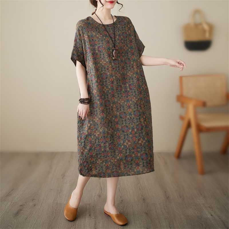 Vintage Flower Literary Knee-length Mid-length Dress Temperament Female