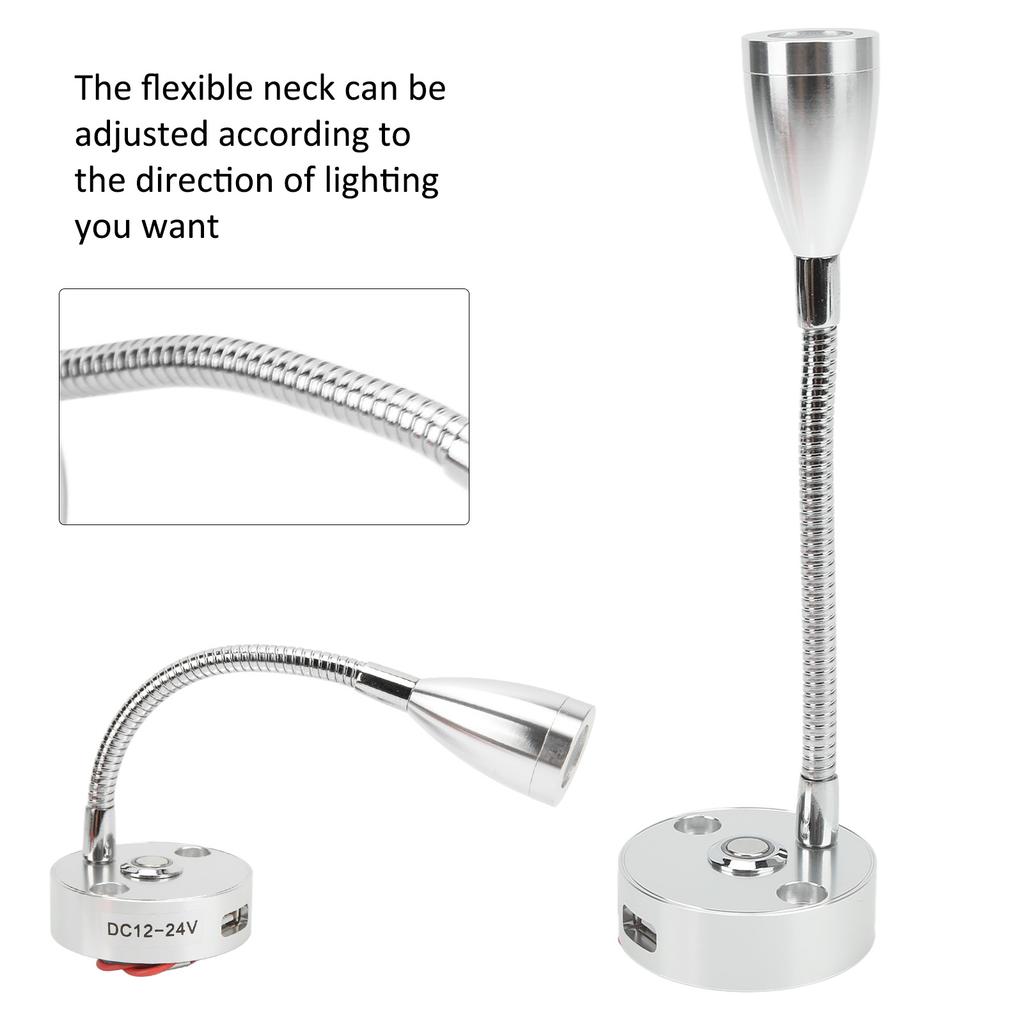 RV Rding Light Flexible Neck 3 Color Light 1224V 3W USB Rechargable   for Yachts Boats