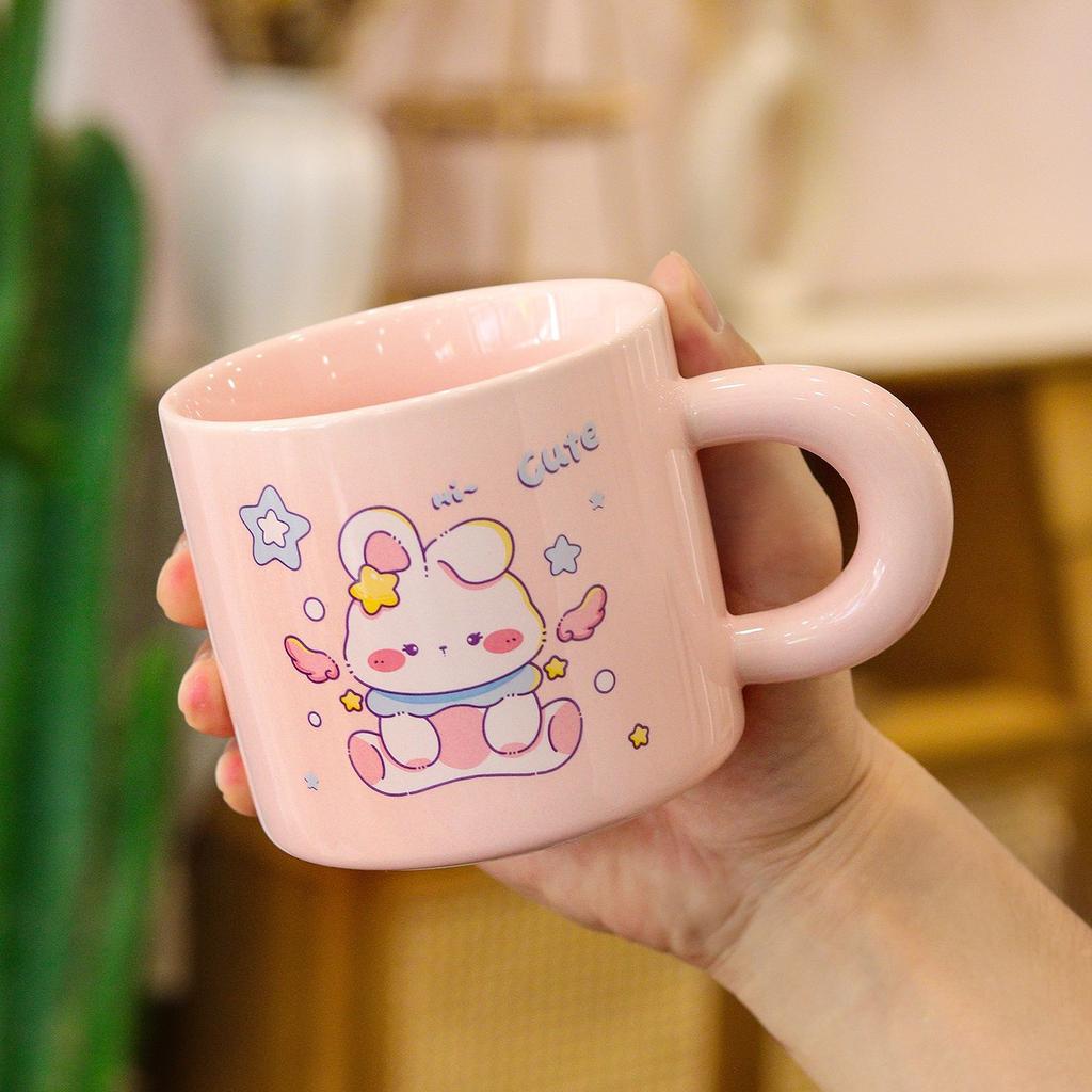 Creative Cute Rabbit Water Cup Set Small Gift Ceramic Mug Cover Spoon With Hand Gift Practical Cup With Gift Box