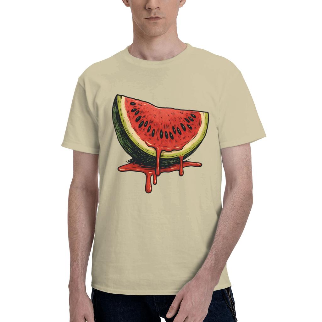 Juicy Slice Melting Summer Art Mens Watermelon print Fashion Tees Short Sleeve Crew Neck Pure Cotton Printed Clothes TShirt