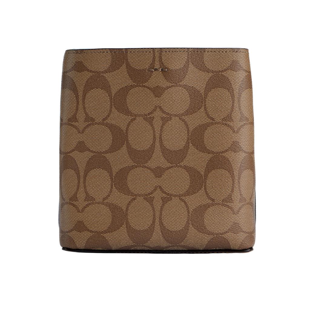 Coach Town 16 Rainbow Logo Print Dark Wood Leather Bucket Bag Women Bags Khaki C6835-IME7V