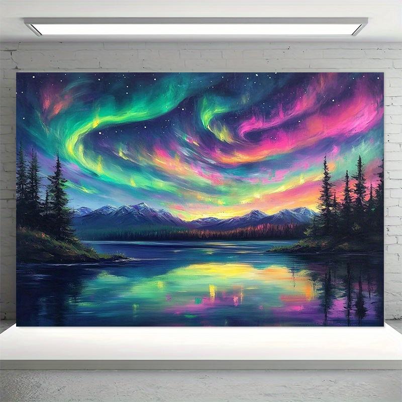 Nighttime Forest Polyester Photography Background and Party Banner - Vibrant Aurora Scene, Yzb