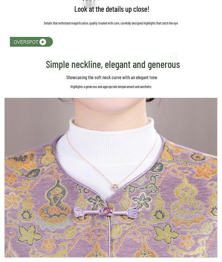 Damen Retro Chinesischer Stil Froschknopf Rundhals Weste – Frühling/Herbst Kürbis Jacquard Design