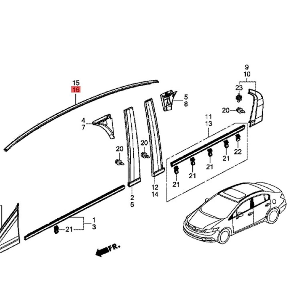 Pair New Black Roof Trim Molding Kit Fit For 2016-2021 Honda Civic Sedan 5-Door