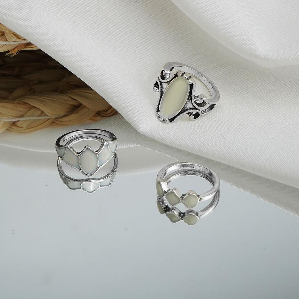 Ancient Silver Vintage Ring Men's and Women's Gem Ring Set Gothic Punk Statement Jewelry Party Accessories