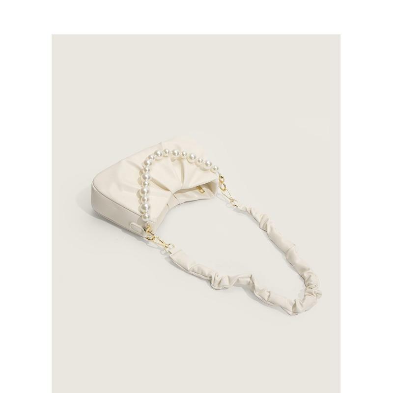 Summer Pleated Cloud Bag Pearl Chain Underarm Bag Single-shoulder Crossbody Bag