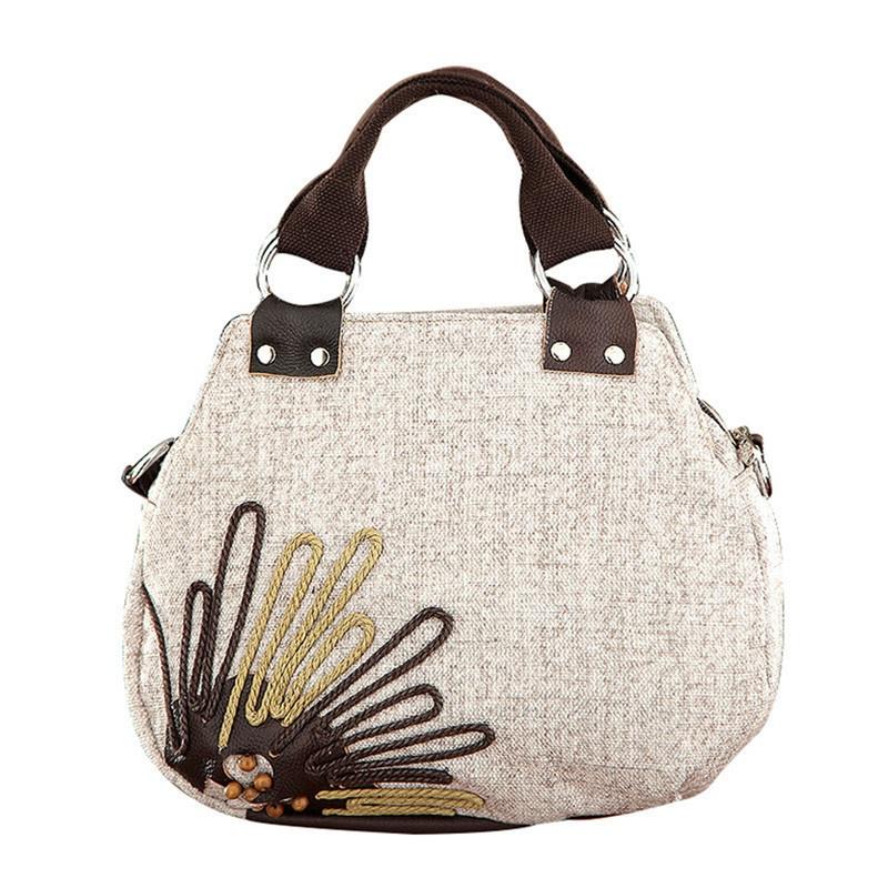 Boho Style Handmade Beaded Flax Crossbody Bag for Girls Women Vintage Weave Female Handbag Messenge