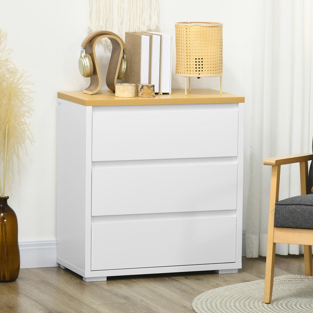 Chest of 3 Drawers Bedroom Dresser without Handles Drawer Unit for Living Room Office Modern Style 70x37x75 cm White