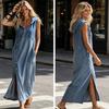 Everyday Wear Dress Women's Sleeveless Hoodies Maxi Dress, Button Up Side Slit Tank Beach Women with Pockets, Zip V Neck Hooded Summer Lightweight