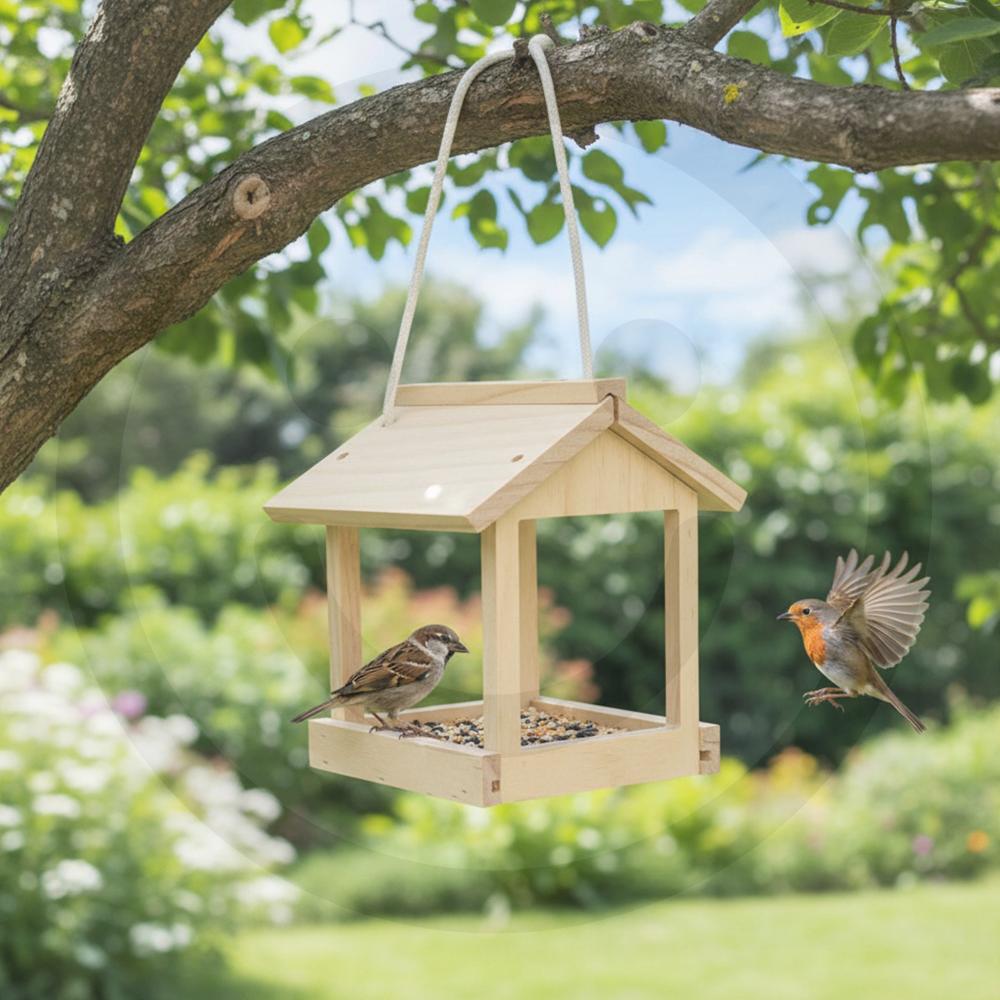 Wooden Bird Feeder House Outdoor Garden Decorative Hanging Birds Feeding Pet Cage for Finches Cardinals Chickadees and Sparrows