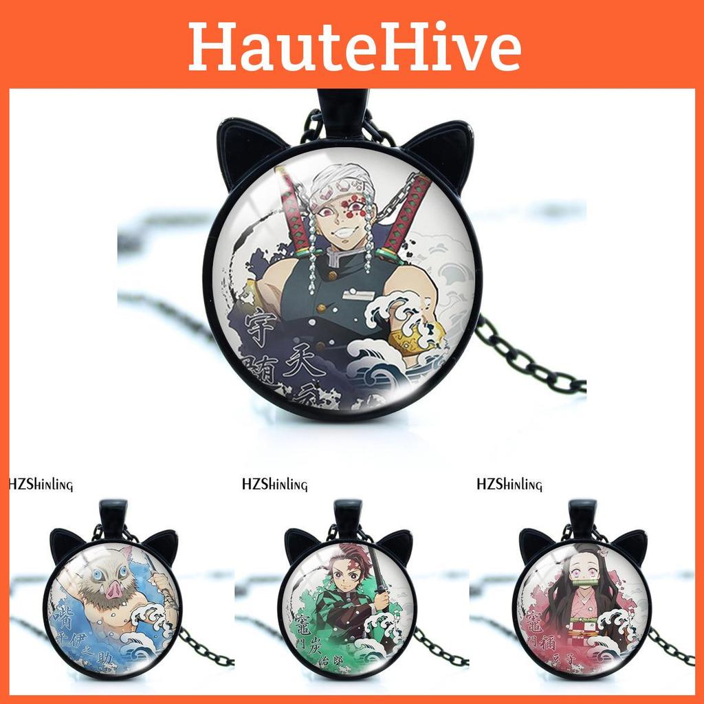 Stylish Anime Demon Slayer Nezuko Tanjiro Cat Ears Time Gem Pendant Necklace