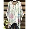 Camiseta Bohemia Elegante de Dos Tonos para Mujer de Verano - Estampado Floral de Corazón con Mariposa Cuello Redondo Blusa Casual Amantes del Boho 2025