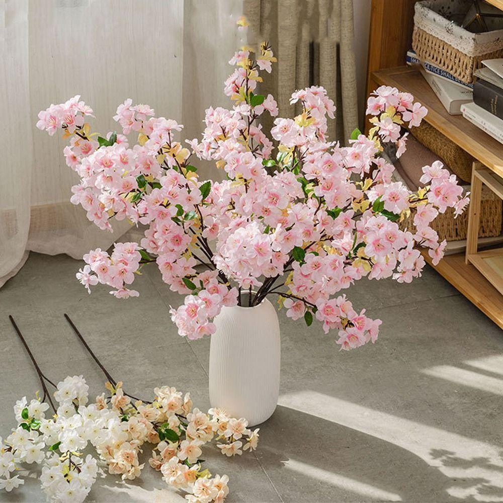 Plastic Artificial Peach Blossom Branch Real Touch Fake Flower Silk Cherry Blossom  Wedding Decor