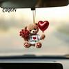 Clear Printed Acrylic Charm Teddy Bear Hanging Ornament, Holding Heart Balloon Red Rose Bouquet Decoration, Ornament Car Rearview Mirror 2D