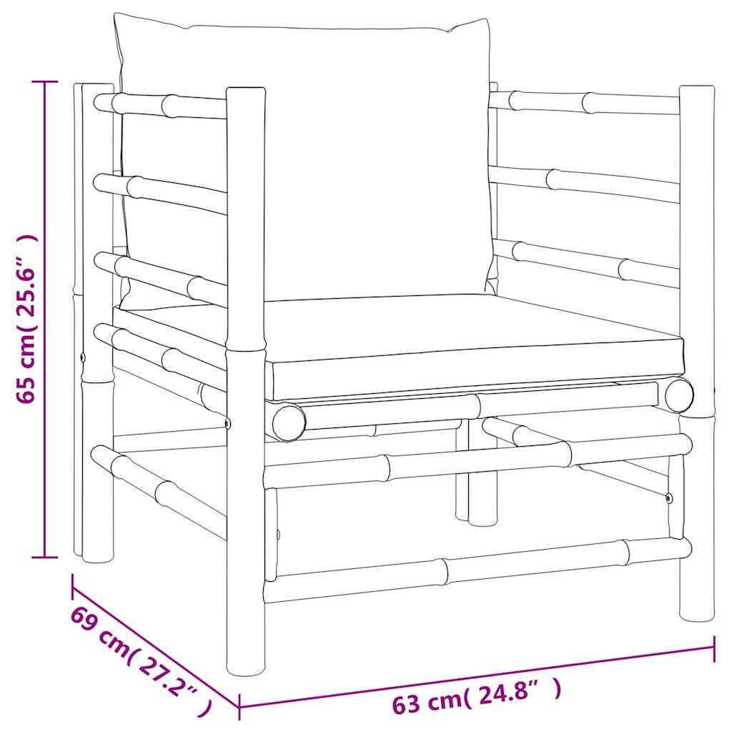 Vidaxl Sofa Ogrodowa Z Jasnoszarymi Poduszkami, Bambusowa