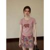 [Spot] Pink baby elephant printed short-sleeved T-shirt women's summer sweet wind slim and thin small top